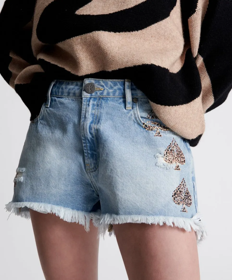 Denim Shorts|ONE TEASPOON Aced Truckers Mid Waist Relaxed Shorts