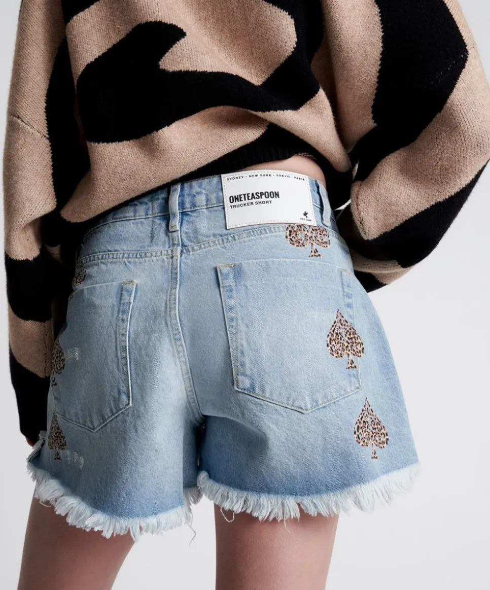 Denim Shorts|ONE TEASPOON Aced Truckers Mid Waist Relaxed Shorts