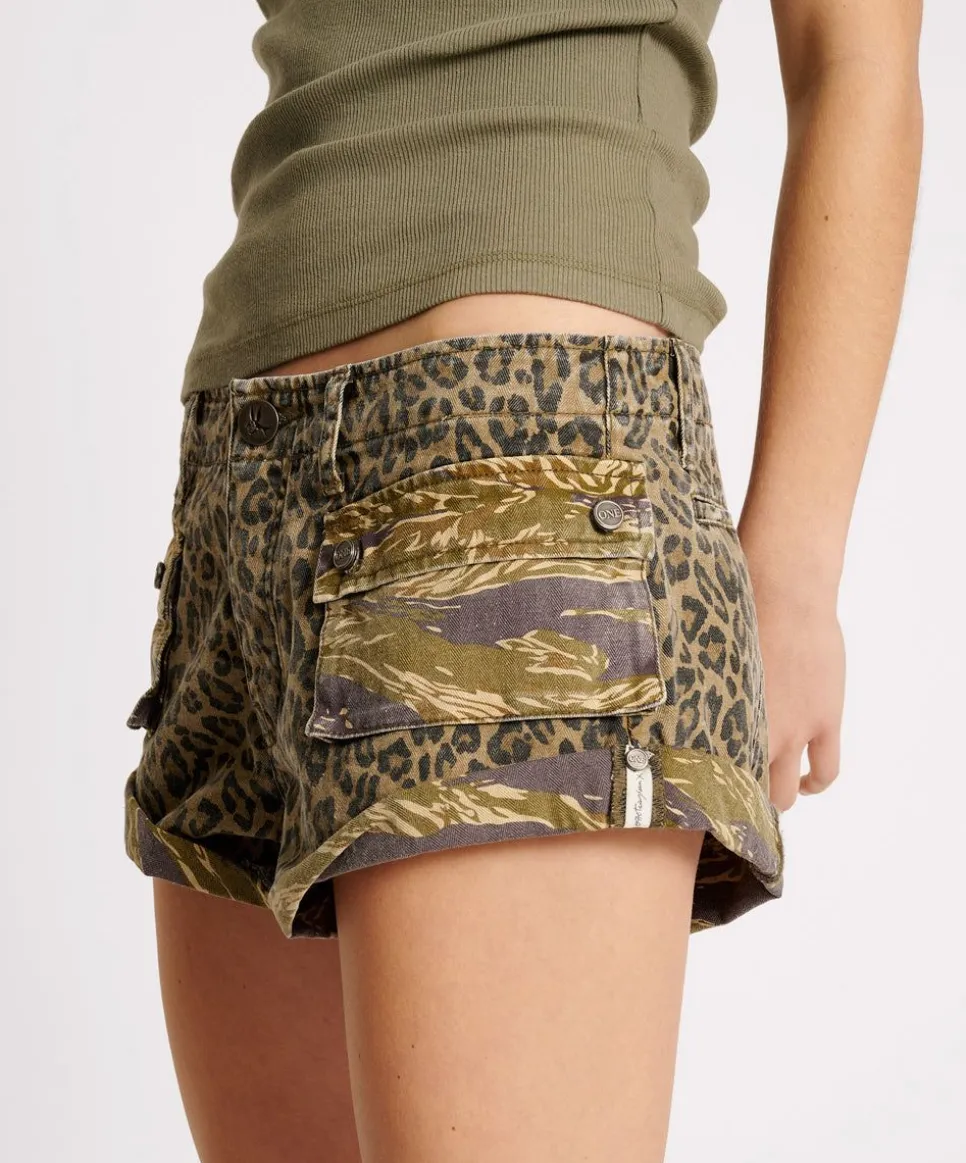Denim Shorts|ONE TEASPOON Animal Camo Cadet Bandit Low Waist Denim Shorts
