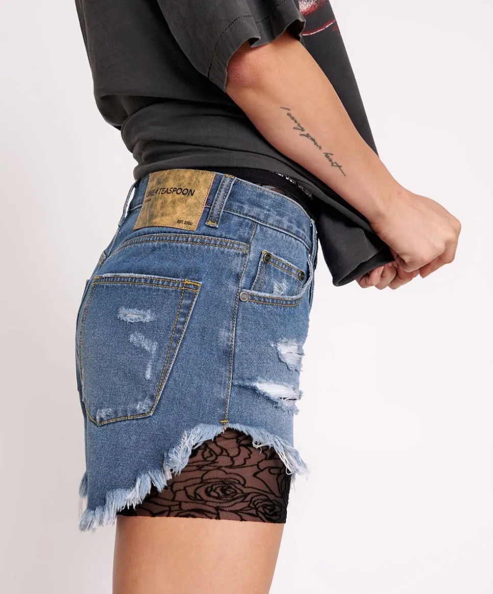 Denim Shorts|ONE TEASPOON Bay Blue Outlaws Mid Length Denim Shorts