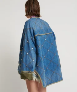 Jackets|ONE TEASPOON Bay Blue Quilted Crystal Studded Jacket