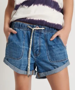Denim Shorts|ONE TEASPOON Bay Blue Shabby Bandit Drawstring Boyfriend Shorts