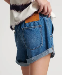 Denim Shorts|ONE TEASPOON Bay Blue Shabby Bandit Drawstring Boyfriend Shorts