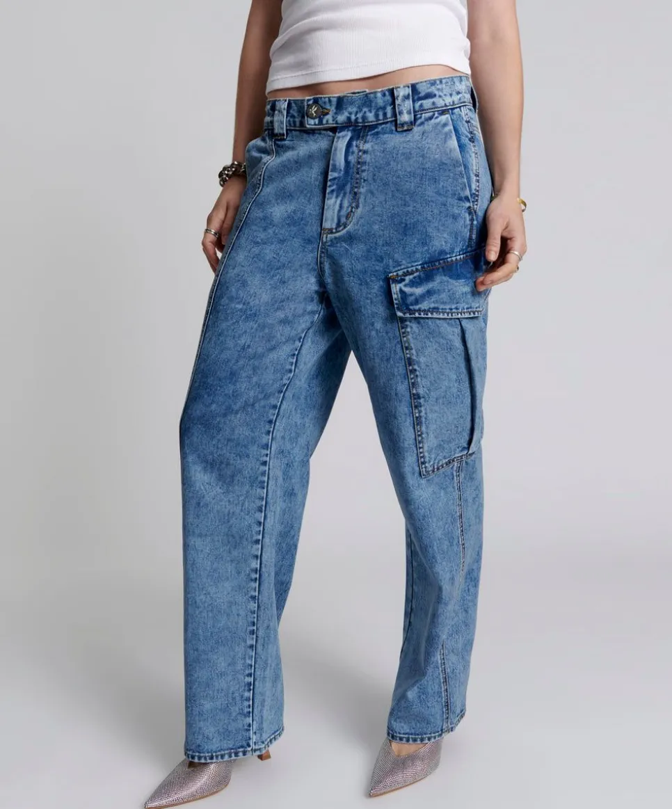 Denim Jeans|ONE TEASPOON Berlin Blue New Fiction Wide Leg Cargo Jeans
