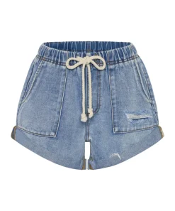 Denim Shorts|ONE TEASPOON Berlin Blue Shabby Bandit Drawstring Boyfriend Shorts