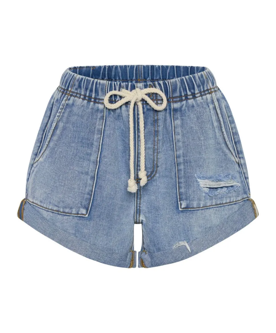 Denim Shorts|ONE TEASPOON Berlin Blue Shabby Bandit Drawstring Boyfriend Shorts