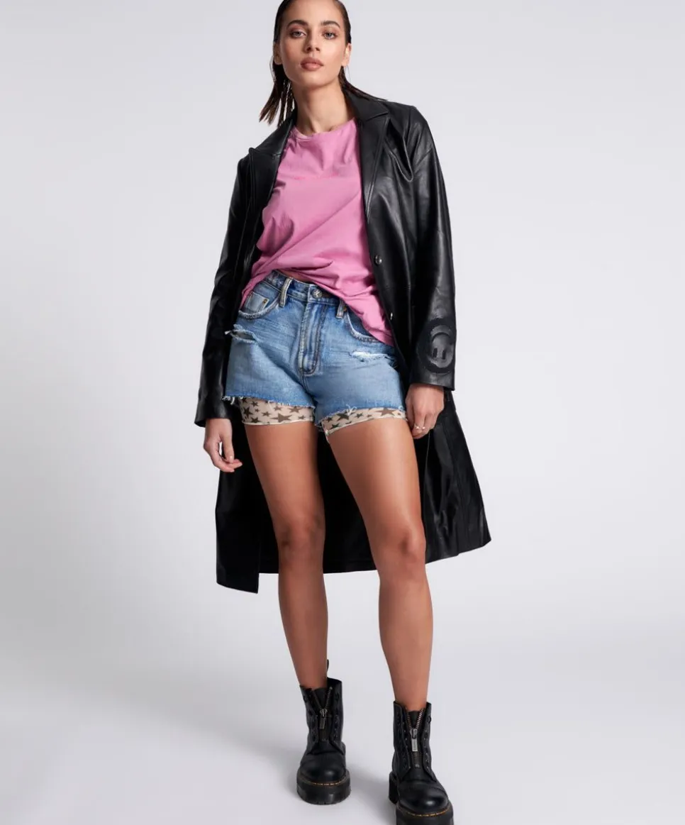 Denim Shorts|ONE TEASPOON Berlin Blue Truckers Mid Waist Relaxed Shorts