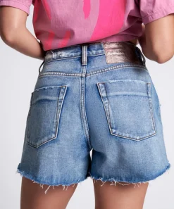Denim Shorts|ONE TEASPOON Berlin Blue Truckers Mid Waist Relaxed Shorts