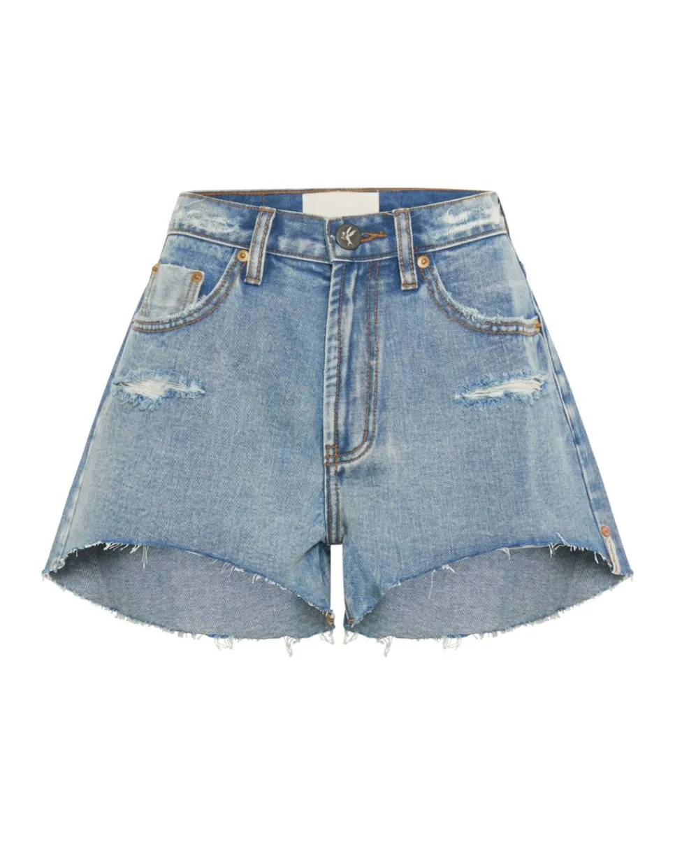 Denim Shorts|ONE TEASPOON Berlin Blue Truckers Mid Waist Relaxed Shorts