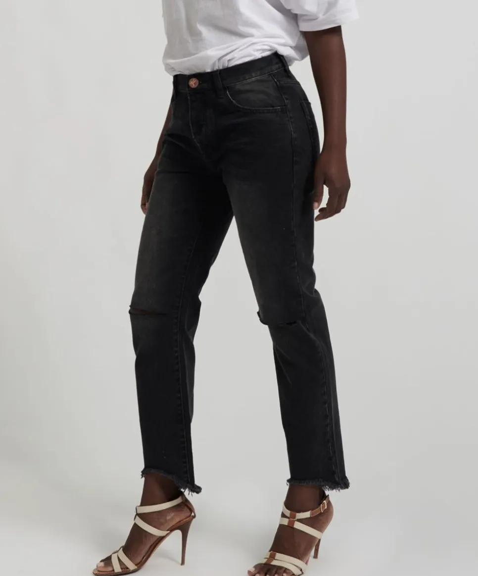 Denim Jeans|ONE TEASPOON Black Anchor Truckers Mid Rise Straight Leg Jeans