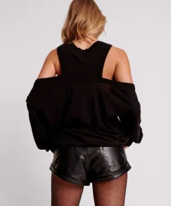 Tops|ONE TEASPOON Black Cold Shoulder Cut Out Slouch Long Sleeve Knit