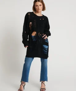 Knitwear|ONE TEASPOON Black Hercules Shredded Sweater