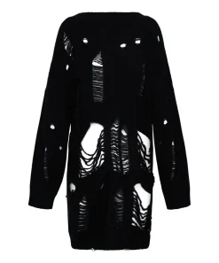 Knitwear|ONE TEASPOON Black Hercules Shredded Sweater