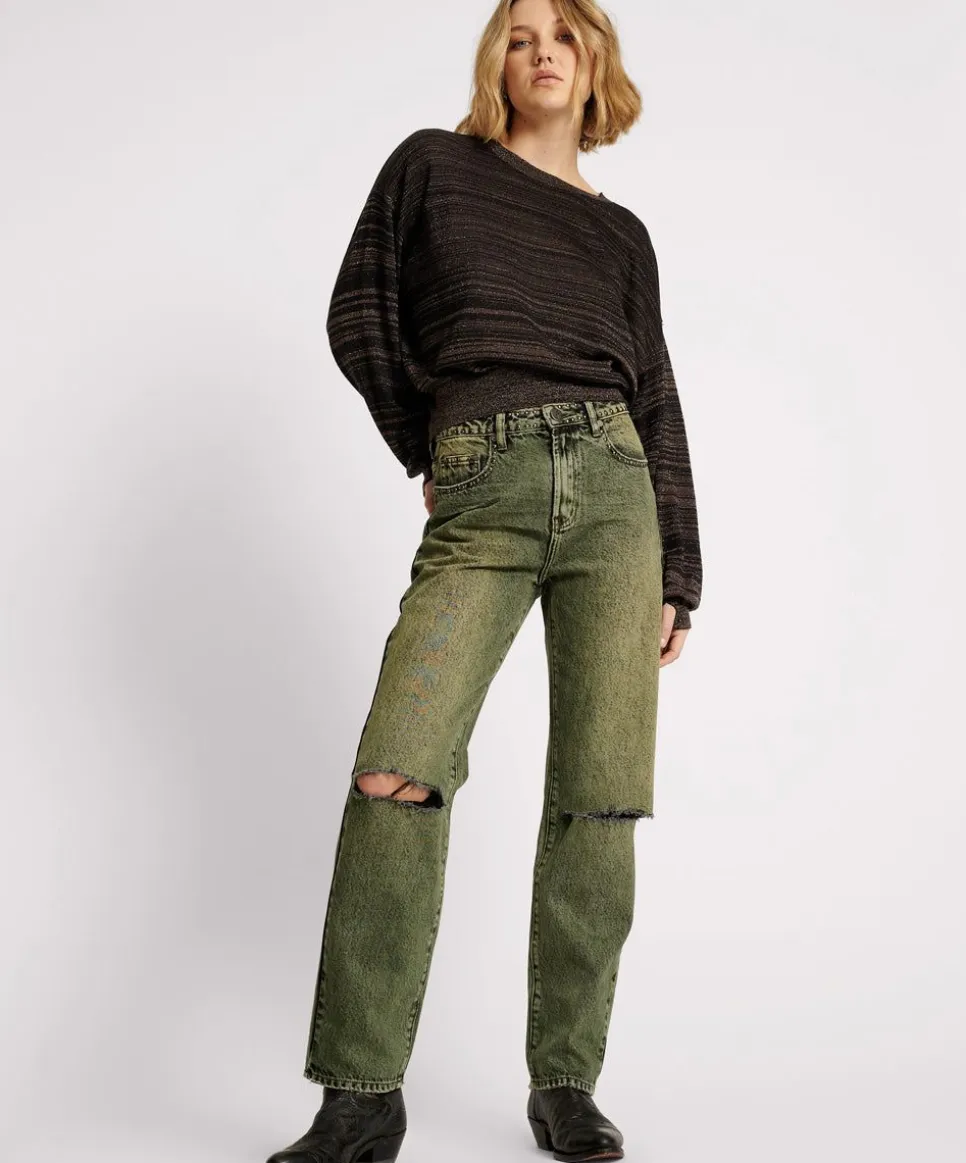 Denim Jeans|ONE TEASPOON Black Khaki Awesome Baggies High Waist Straight Leg Jeans