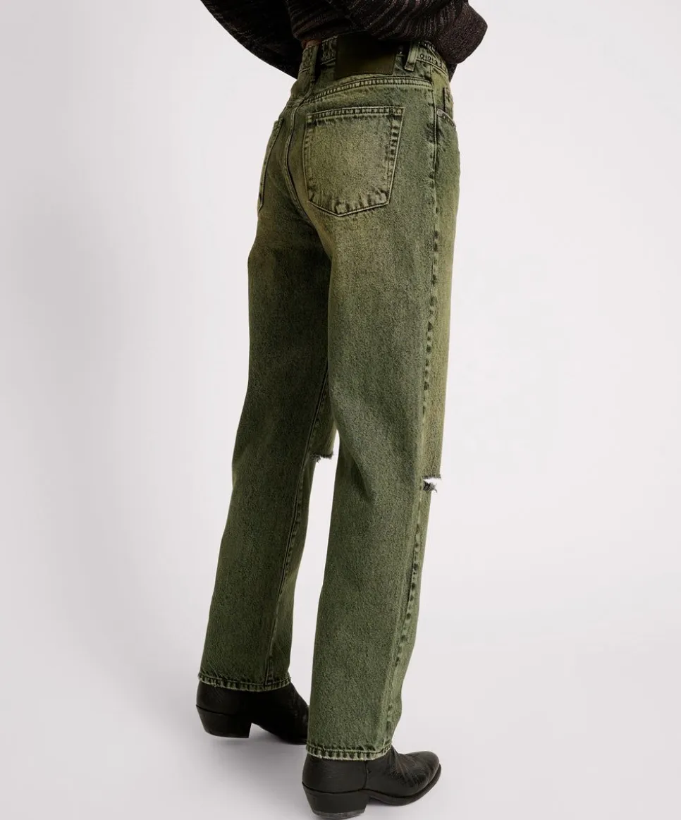 Denim Jeans|ONE TEASPOON Black Khaki Awesome Baggies High Waist Straight Leg Jeans
