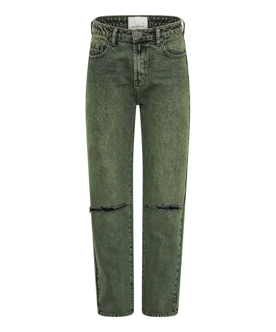 Denim Jeans|ONE TEASPOON Black Khaki Awesome Baggies High Waist Straight Leg Jeans