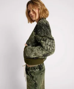 Jackets|ONE TEASPOON Black Khaki Denim Bomber Jacket