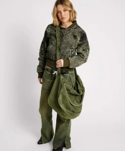 Jackets|ONE TEASPOON Black Khaki Denim Bomber Jacket