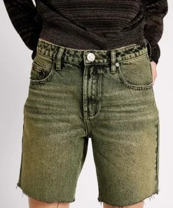 Denim Shorts|ONE TEASPOON Black Khaki Jackson Mid Waist Wide Leg Shorts