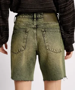 Denim Shorts|ONE TEASPOON Black Khaki Jackson Mid Waist Wide Leg Shorts