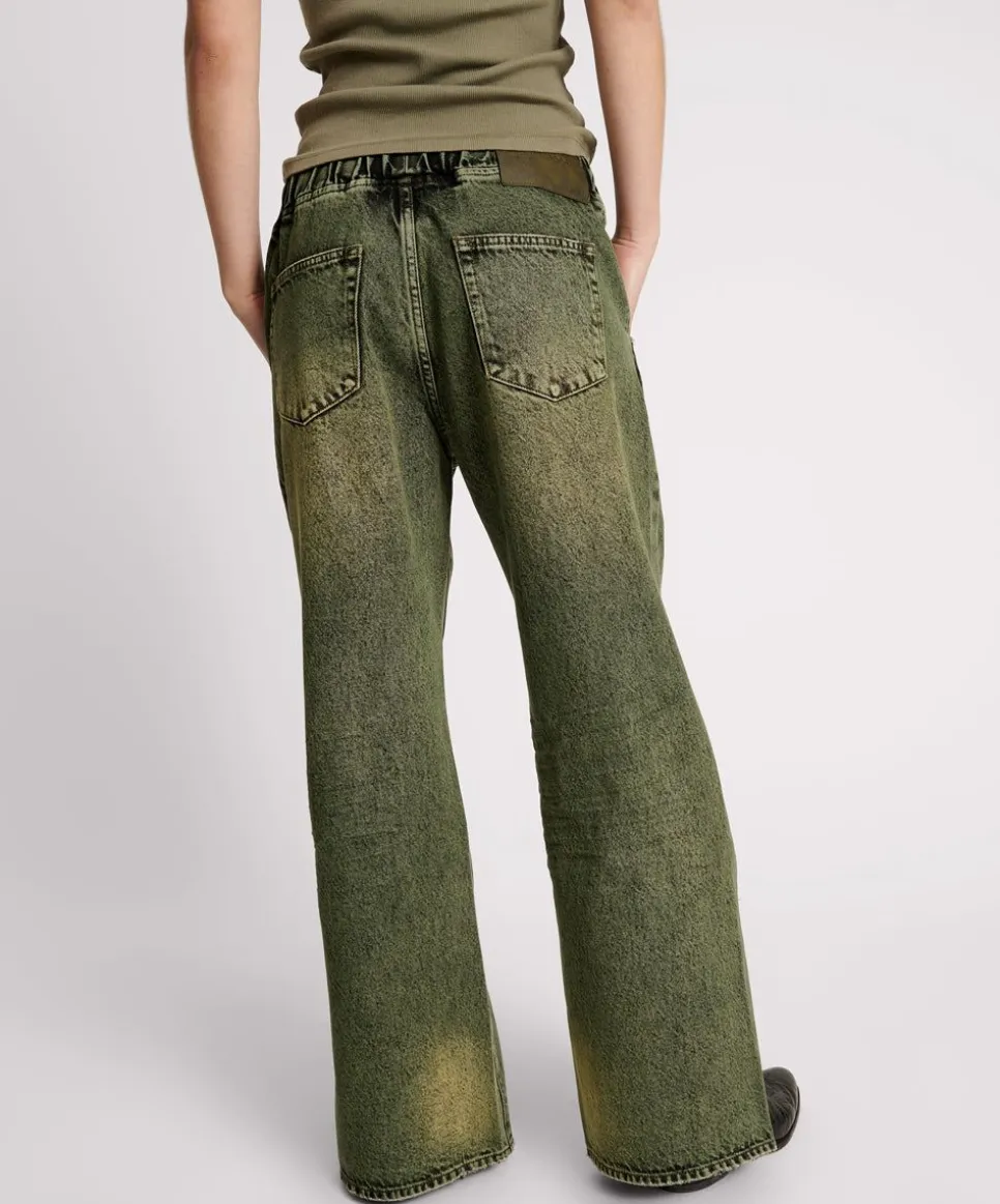 Denim Jeans|ONE TEASPOON Black Khaki Roadhouse Wide Leg Drawstring Jeans