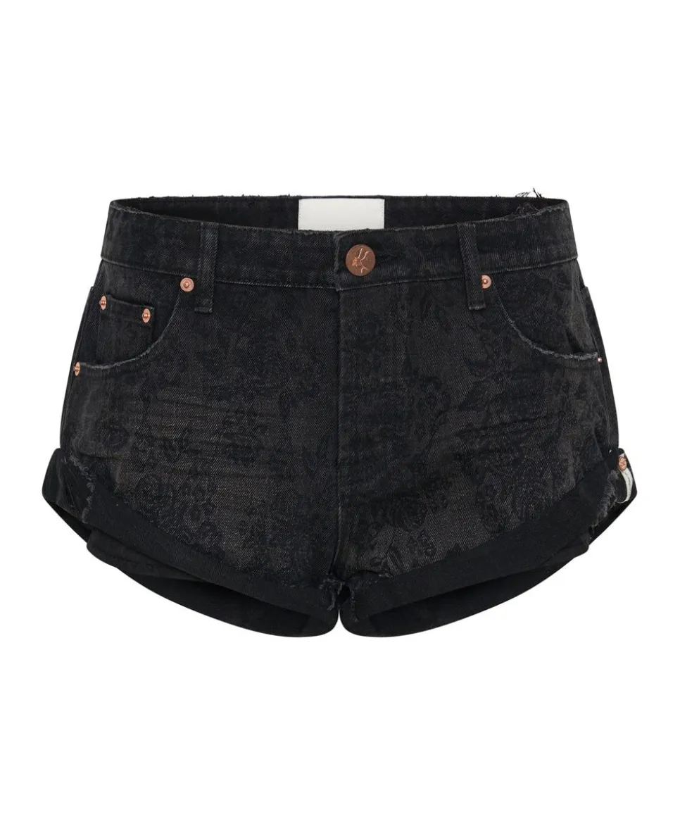Denim Shorts|ONE TEASPOON Black Lace Bandits Low Waist Denim Shorts
