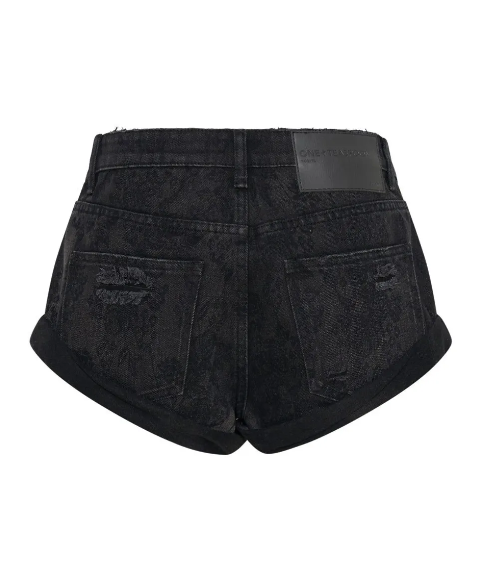 Denim Shorts|ONE TEASPOON Black Lace Bandits Low Waist Denim Shorts
