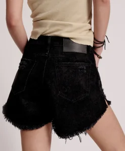Denim Shorts|ONE TEASPOON Black Lace Le Wolves Mid Length Denim Shorts