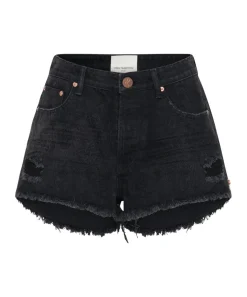 Denim Shorts|ONE TEASPOON Black Lace Le Wolves Mid Length Denim Shorts