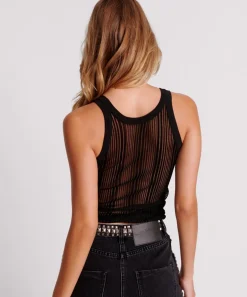 Tops|ONE TEASPOON Black Ladder Stripe Sheer Knitted Tank