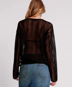Tops|ONE TEASPOON Black Ladder Stripe Sheer Knit Sweater