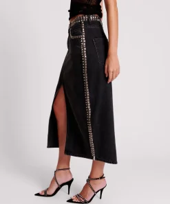 Denim Skirts|ONE TEASPOON Black Oak Studded Rocko Long Length Denim Skirt