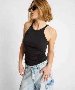 Tees & Tanks|ONE TEASPOON Black Fine Rib Singlet