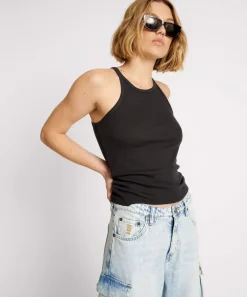 Tees & Tanks|ONE TEASPOON Black Fine Rib Singlet