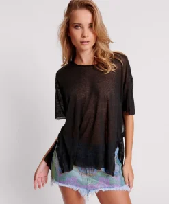 Tops|ONE TEASPOON Black Split Seam Tee