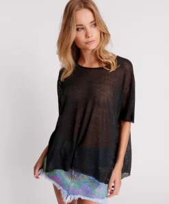 Tops|ONE TEASPOON Black Split Seam Tee