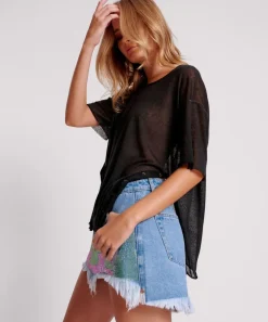 Tops|ONE TEASPOON Black Split Seam Tee