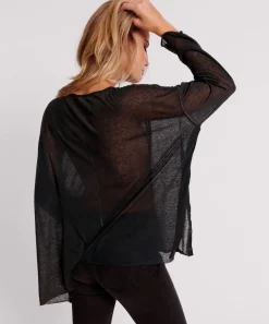 Tops|ONE TEASPOON Black Split Side Long Sleeve Tee