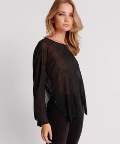 Tops|ONE TEASPOON Black Split Side Long Sleeve Tee