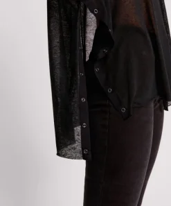 Tops|ONE TEASPOON Black Split Side Long Sleeve Tee