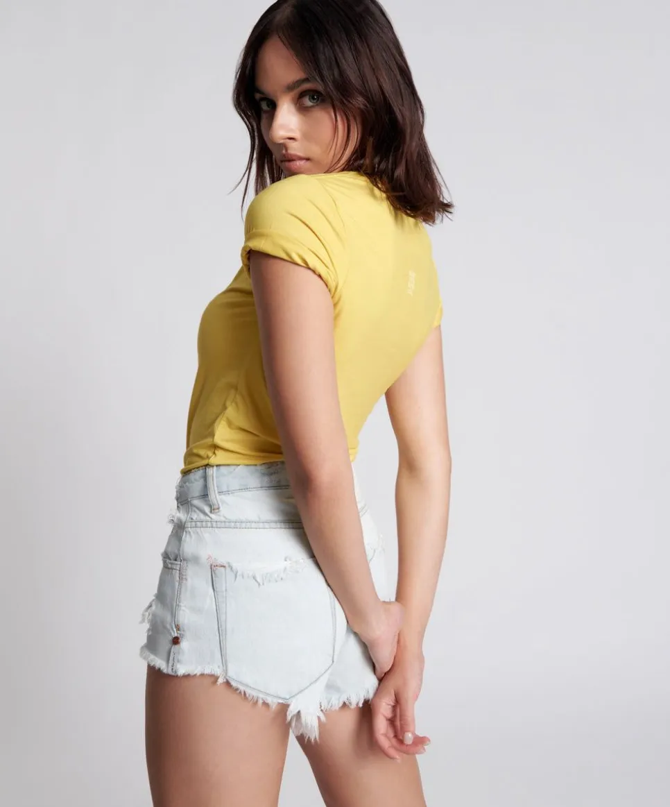 Graphic Tees|ONE TEASPOON Blazing Yellow Logo Fitted Tee