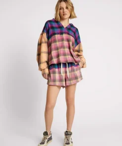 Bottoms|ONE TEASPOON Bleached Flannel Studded Boxer Shorts