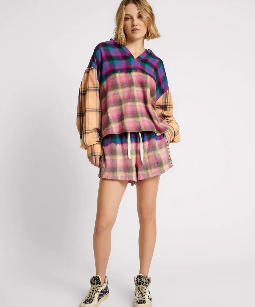 Bottoms|ONE TEASPOON Bleached Flannel Studded Boxer Shorts