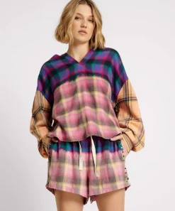 Bottoms|ONE TEASPOON Bleached Flannel Studded Boxer Shorts