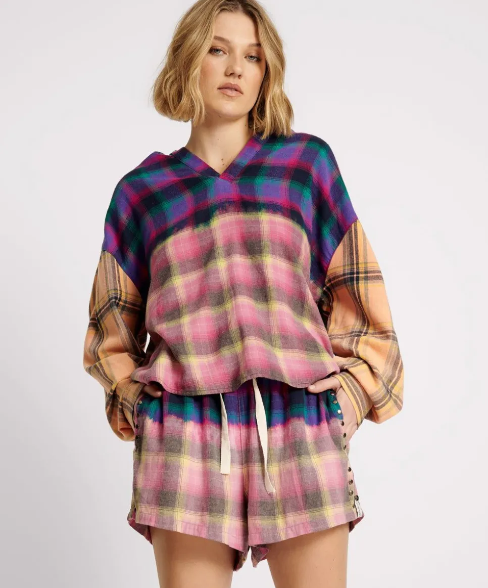 Bottoms|ONE TEASPOON Bleached Flannel Studded Boxer Shorts