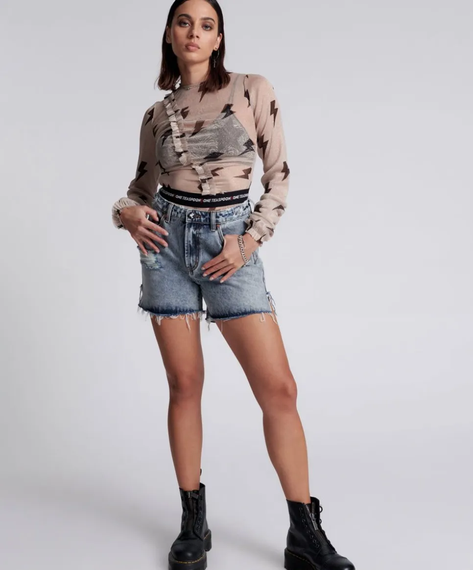 Denim Shorts|ONE TEASPOON Blue Blossom Legend High Waist Mom Shorts