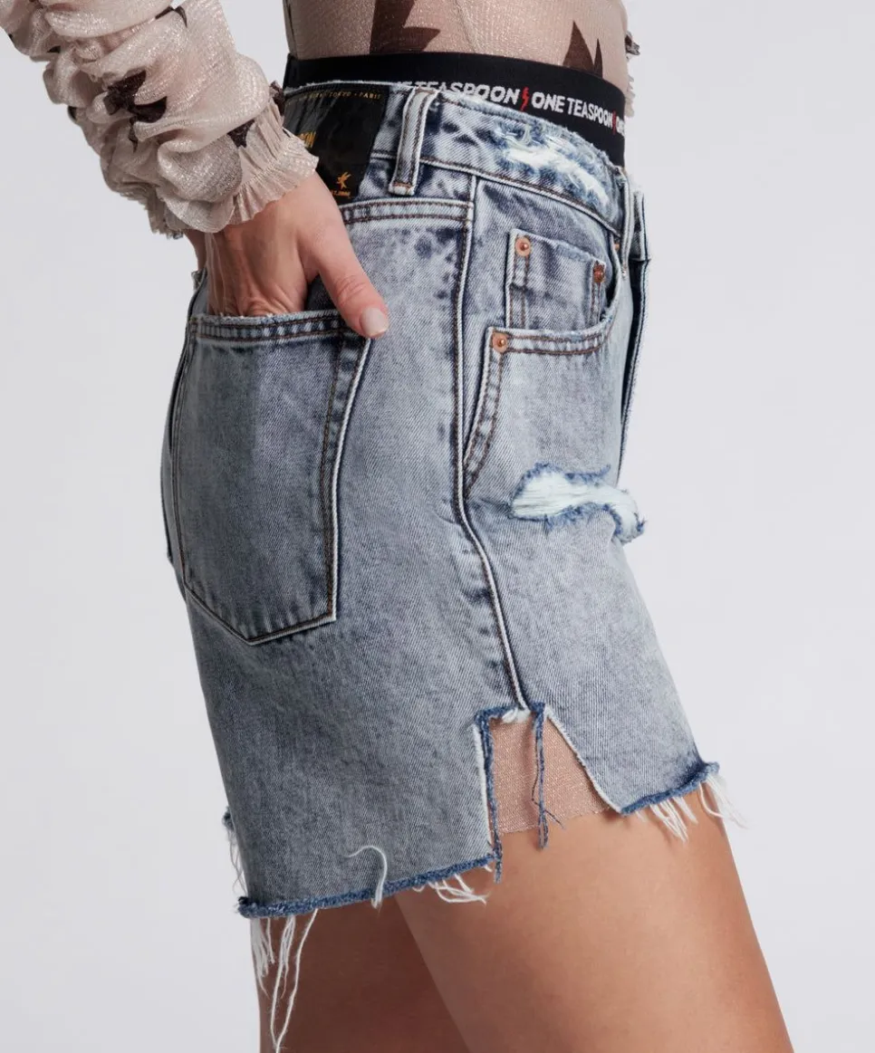 Denim Shorts|ONE TEASPOON Blue Blossom Legend High Waist Mom Shorts
