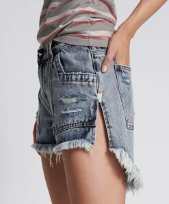 Denim Shorts|ONE TEASPOON Blue Blossom Marlon Low Waist Boyfriend Shorts