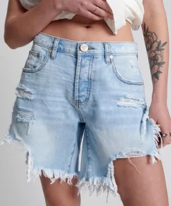 Denim Shorts|ONE TEASPOON Blue Latte Frankies Long Length Denim Shorts