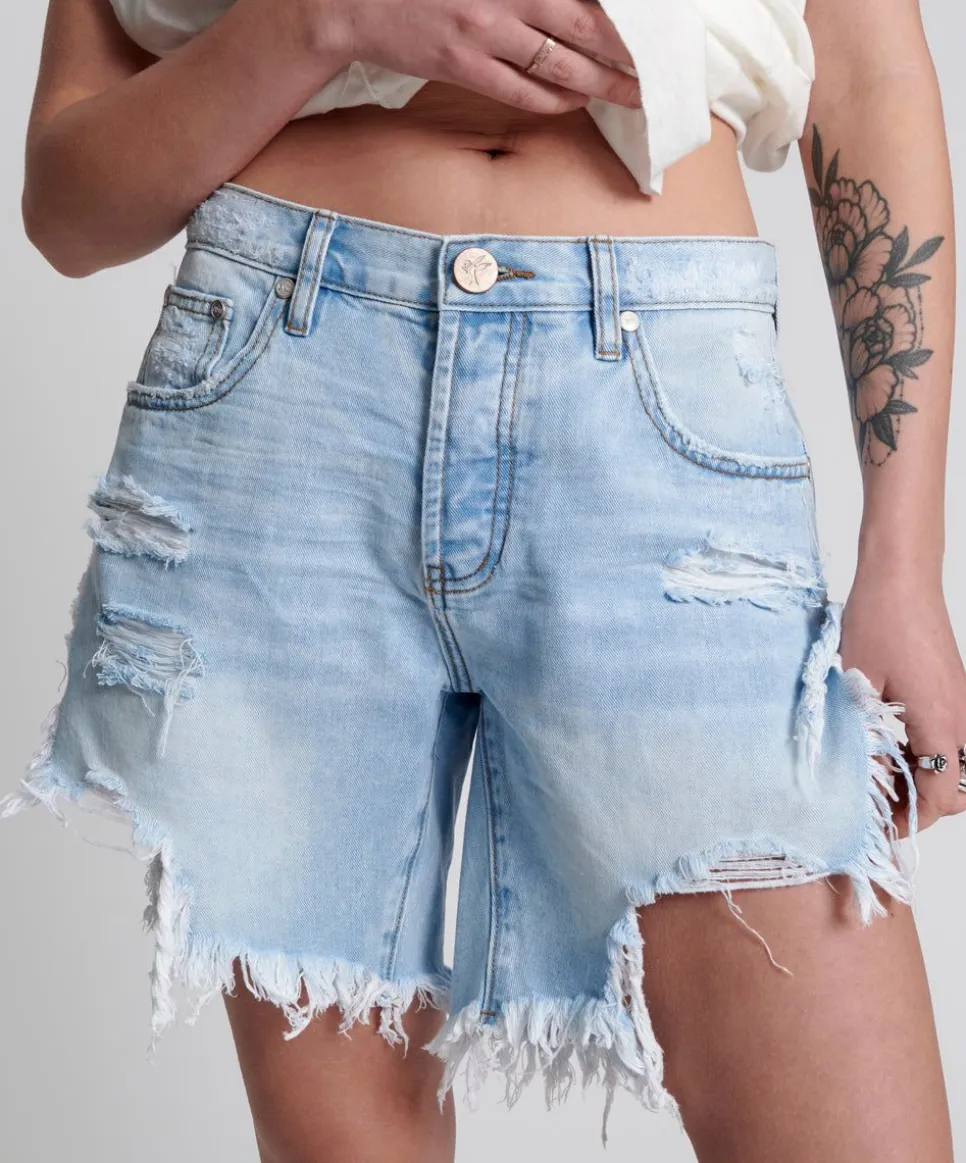 Denim Shorts|ONE TEASPOON Blue Latte Frankies Long Length Denim Shorts